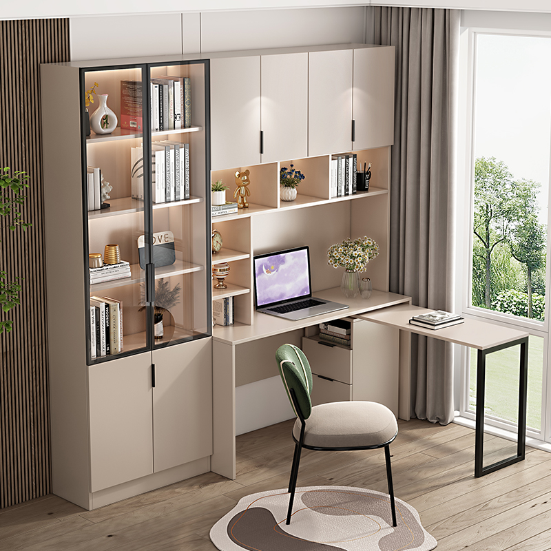 2025年新款实木L型学生书柜拐角一体旋转角书桌衣柜带学习电脑桌