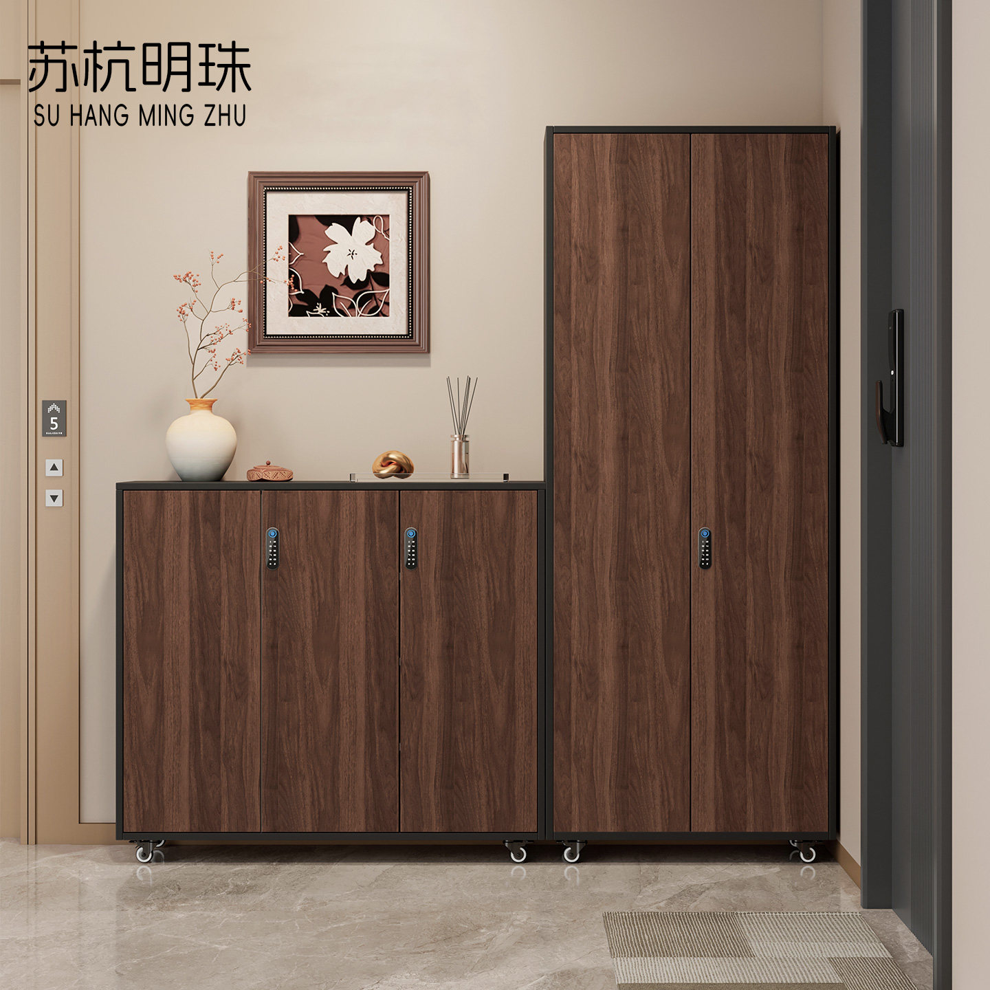 中古风实木入户鞋柜大容量可定制图片