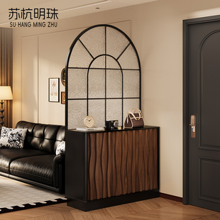 屏风隔断玄关鞋柜一体入户正对门客厅实木中古风新型双面可定制
