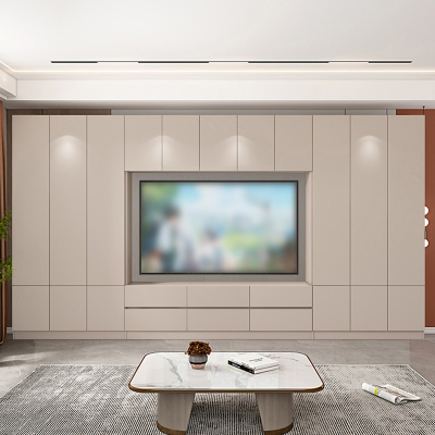 2024年客厅家用网红电视柜收纳储物一体组合高款整体满墙背景墙柜