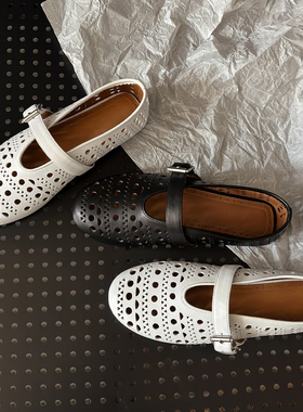 Sam Weitzman女鞋一字带卡扣装饰镂空浅口芭蕾平底鞋法式玛丽珍鞋