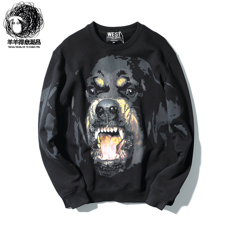 thumbnail for Autumn European and American street fashion brand velvet printed dog head sweatshirt women's loose round neck male and female couples free shipping cotton
