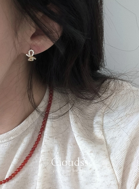 Cloudss「金色蝴蝶结」S925银镀K金蝴蝶结耳扣耳饰礼物