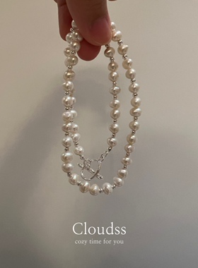 Cloudss「白色恋人」淡水珍珠OT扣设计韩系ins博主项链
