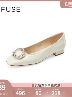 DFuse迪芙斯通勤低跟平底单鞋女牛皮方头气质时尚女鞋DF33111068