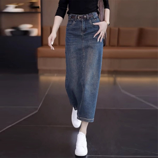 牛仔半身裙子女高腰女款2026春秋季新款显瘦中长款秋冬加绒裙子