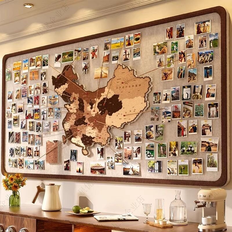 毛毡板中国地图旅行照片墙足迹打卡墙贴创意免打孔客厅墙面装饰