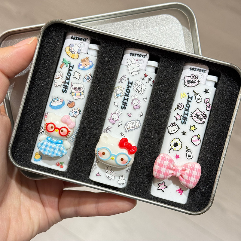hellokitty凯蒂猫砂轮打火机创意手工diy一次性明火高颜值礼物