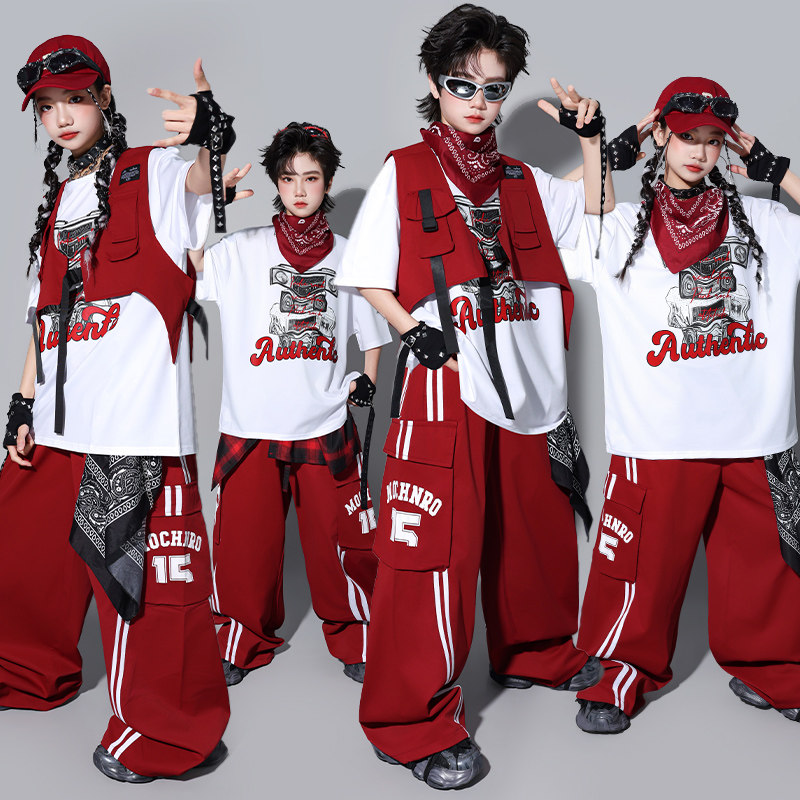 儿童嘻哈街舞演出服男童马甲套装幼儿hiphop架子鼓服装潮女童炸街