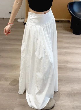 白色拼接半身裙女2026新款胖mm高腰宽松遮胯显瘦梨型身材伯克利裙