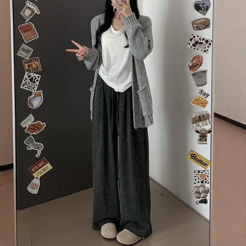 深灰色亮片糯米裤女宽松遮胯显瘦微胖mm慵懒风烫钻细闪休闲阔腿裤,女装/女士精品,休闲裤,淘宝优惠券,粉丝福利购,淘宝优惠卷