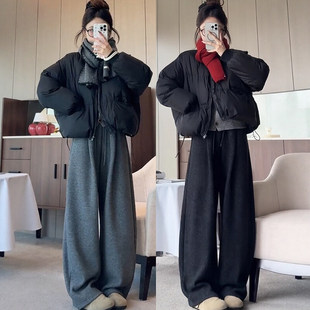 垂感云朵裤 休闲弯刀裤 女宽松遮胯显瘦微胖mm松紧腰遮肚毛呢阔腿裤