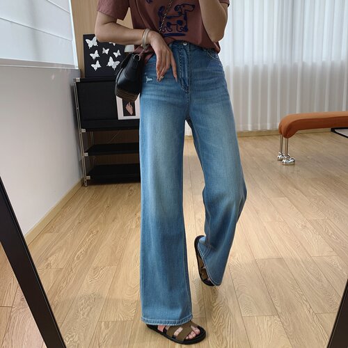 夏薄凉感高腰显瘦阔腿牛仔裤女