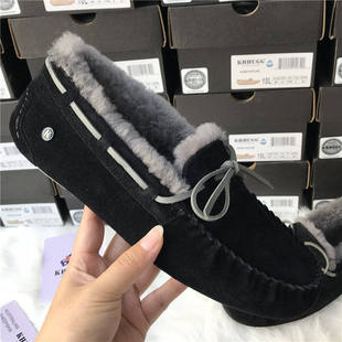 豆豆鞋男2023秋冬新款 真皮黑色软底懒人潮流休闲英伦韩版KHΗUGG