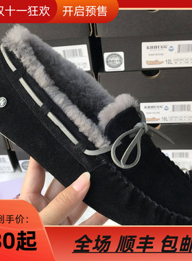 豆豆鞋男2023秋冬新款 真皮黑色软底懒人潮流休闲英伦韩版KHΗUGG