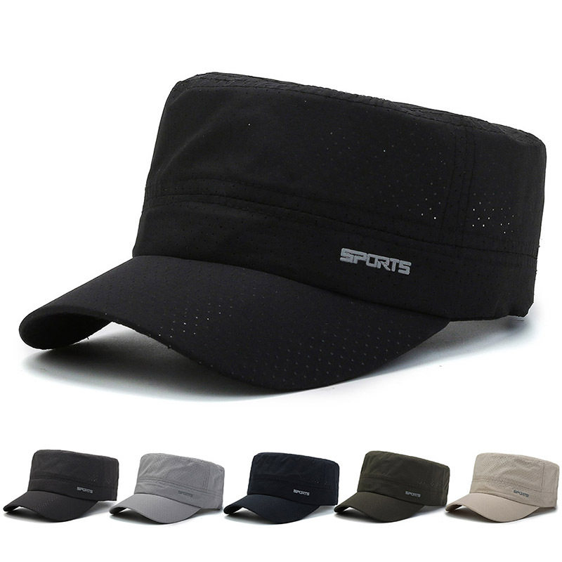 时尚平顶帽男户外速干帽子夏季新款网帽透气轻薄遮阳帽男士鸭舌帽