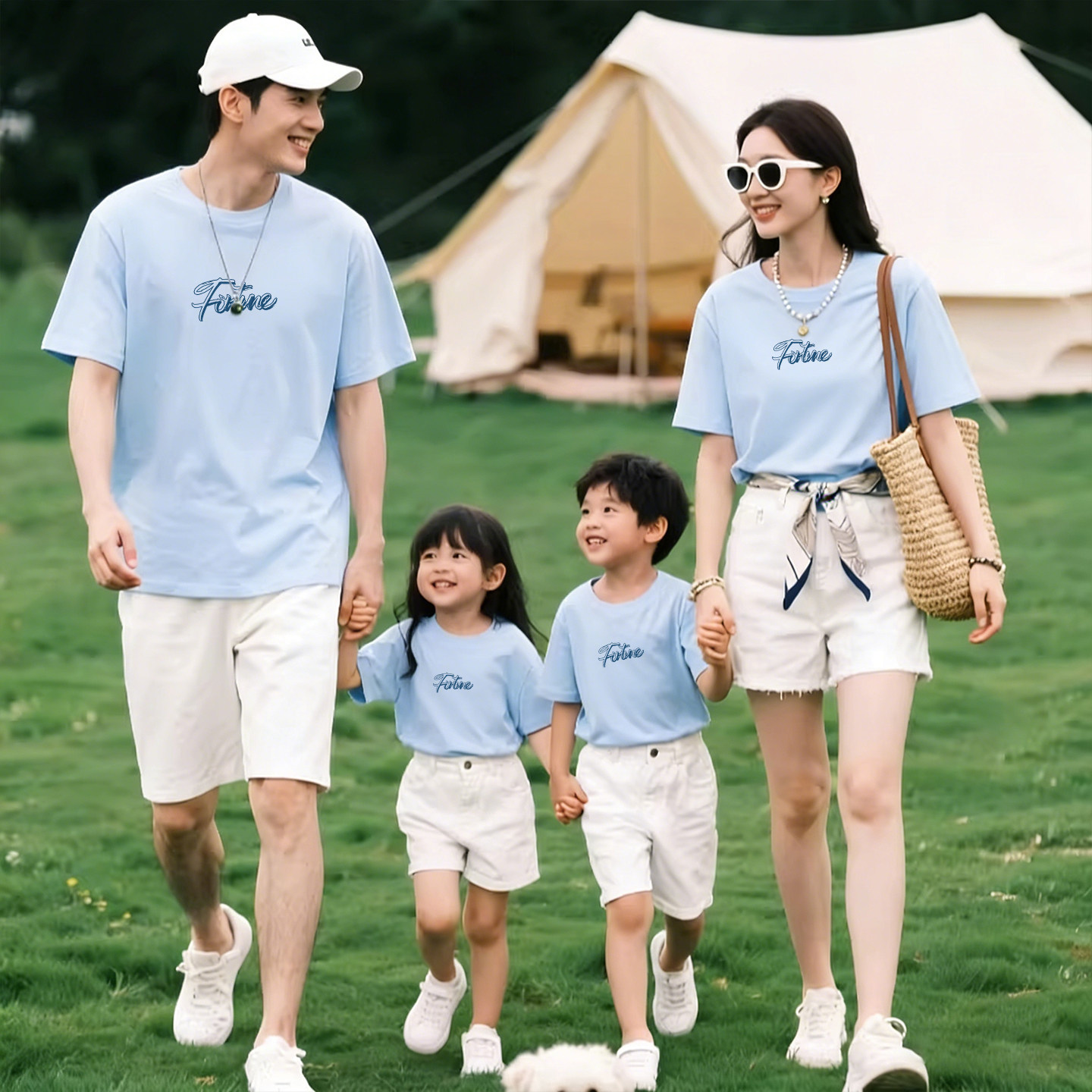 夏季新款亲子装一家三口四口T恤度假出游拍照母子母女装炸街短袖