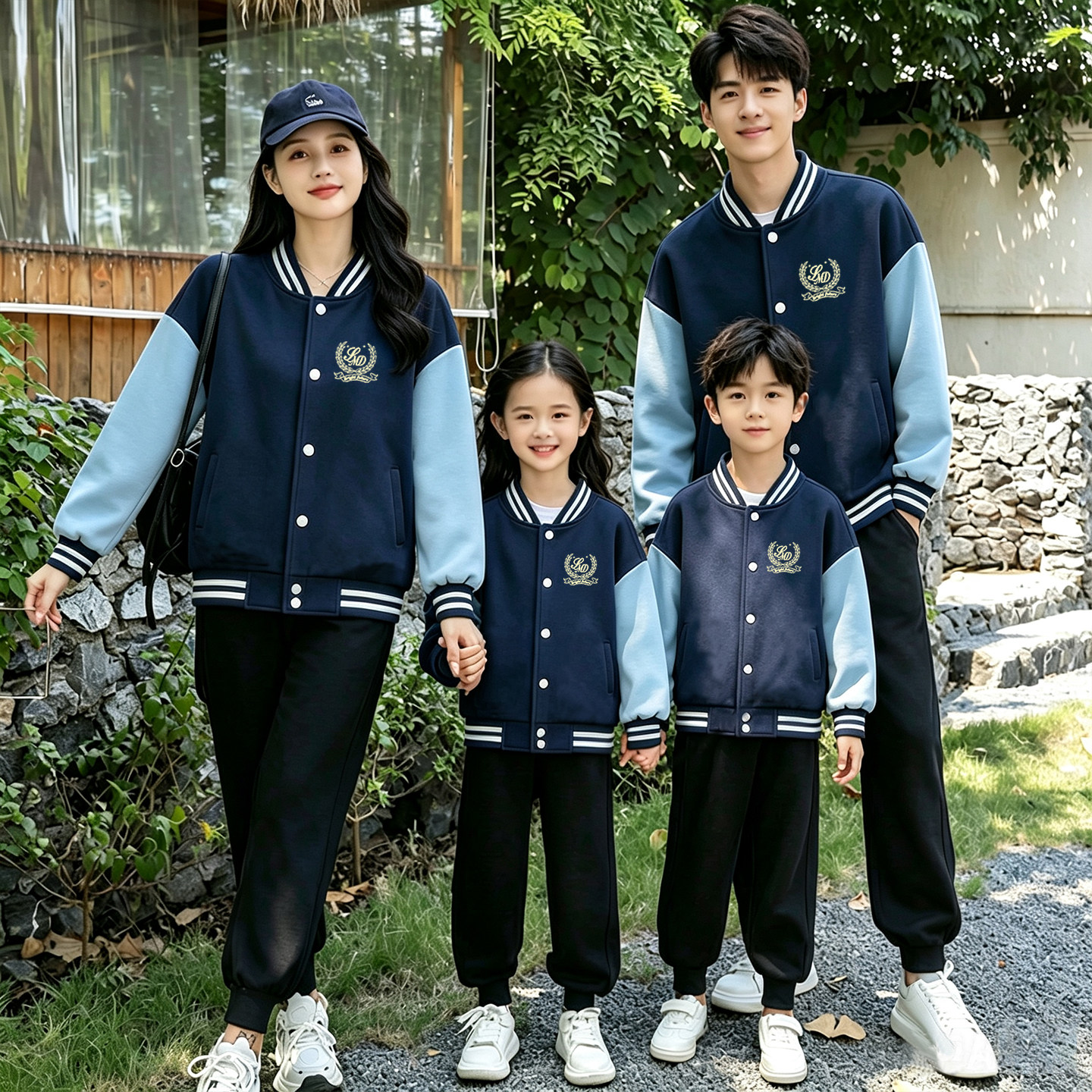 秋季新款学院风拼色棒球服亲子装外套一家三口四口家庭装校服上衣