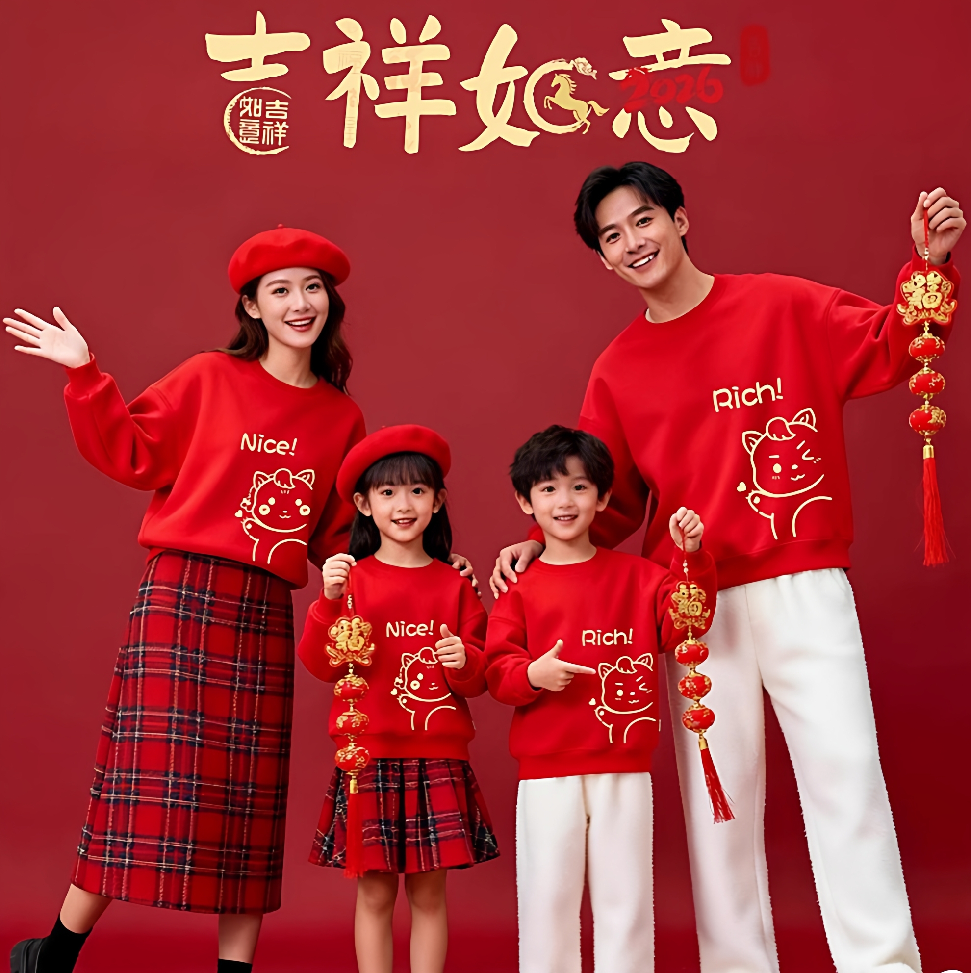 马年新款亲子装卫衣全家福