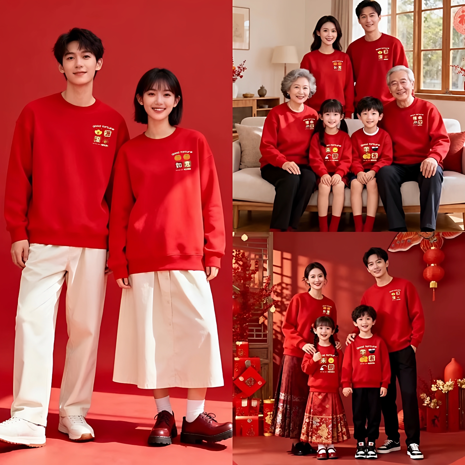本命年全家装喜庆大红色卫衣