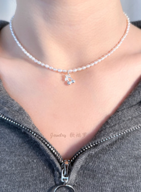 Jewelry软烟罗天然小米珍珠吊坠项链s925纯银樱桃颈链锁骨链ins