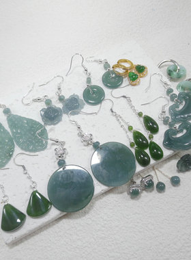 天然石耳环翡翠和田玉耳坠海纹石南红紫龙晶原创设计纯手工624001