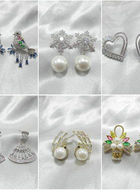 大厂尾货925银针锆石微镶耳钉爱心小鸟花篮花卉日韩镶嵌耳环43403