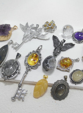 天然石水晶蜜蜡复古吊坠项链坠子原创设计国外订单出口剩余622002