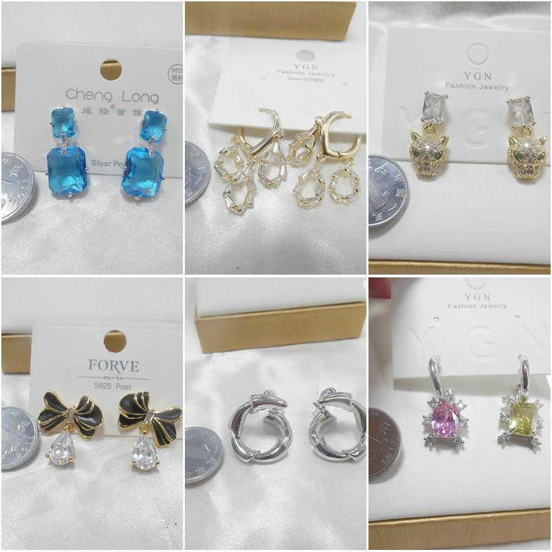 铜镀金锆石微镶女士耳钉耳环耳饰