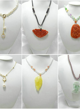 天然石项链原创设计翡翠和田玉菜花玉红翡锁骨链毛衣链49303