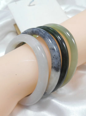 和田玉手镯天然石碧玉青花籽料简约美人条叮当古风原创设计611003