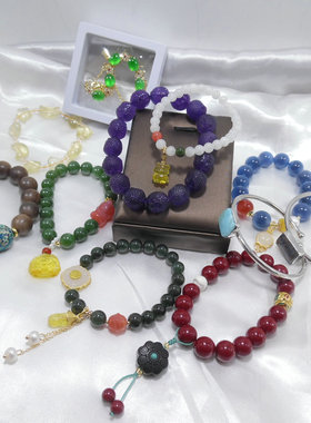 原创设计天然石紫晶海纹石手链蜜蜡和田玉菩提手串松紧手镯530004