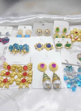 超夸张花朵几何长流苏耳钉中古风布艺仿珍珠小动物水滴耳环550002