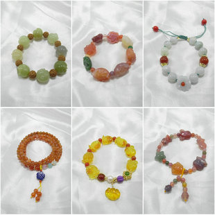 天然石手链翡翠玛瑙蜜蜡青金石紫水晶发晶朱砂紫云母松紧手镯4695