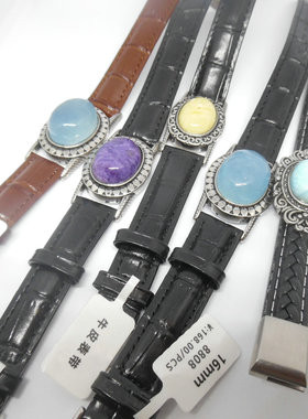 天然石表带式手链海蓝宝 碧玉蜜蜡紫龙晶开口手镯欧泊原创女54101