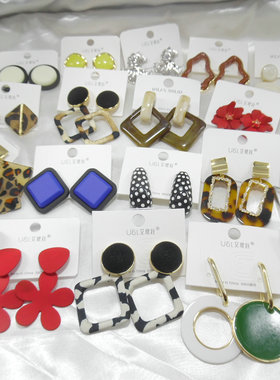 三件包邮！春季新款镀18K真金耳环几何夸张花朵链条耳钉耳饰51303