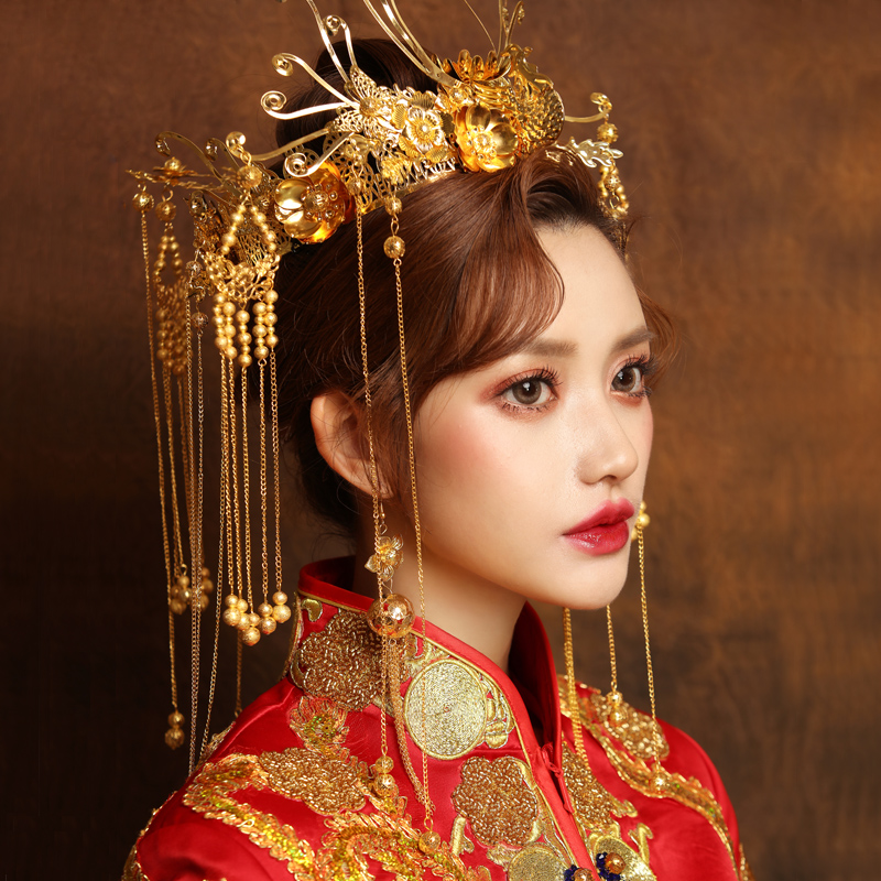 简惠2018新款中式新娘头饰复古风流苏结婚凤冠礼服秀禾服头饰配饰