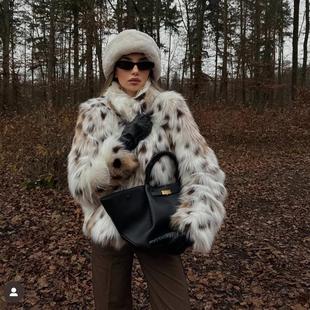 辣妹环保人造皮草豹纹仿皮草毛毛加厚外套女新款 冬欧美风气质上衣