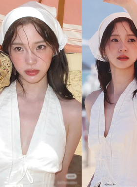 欧阳娜娜同款纯欲风法式甜美修身短款收腰蝴蝶结系带挂脖吊带背心