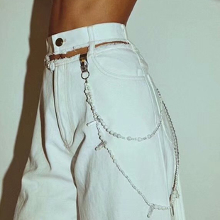 裤 老爹裤 子欧美风个性 阔腿裤 女 镂空高腰宽松街舞牛仔长裤 lisa同款