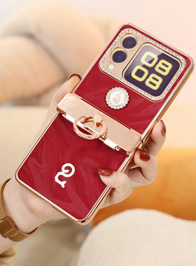 新款红色适用华为novaflipS手机壳本命年全包斜挎折叠屏防摔nova flip S高档女款指环皮质novaflip珠链保护套