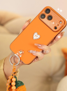 镶钻高级感橙色适用三星Galaxy S25 Ultra手机壳高档s25+皮质女款s25ultra防摔斜挎s24ultra新款全包s23u指环