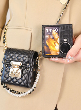 高档时尚背包适用oppoFindn3flip斜挎包式手机壳折叠防摔Findn3flip高级感黑色小香风包包女款n3flip皮质