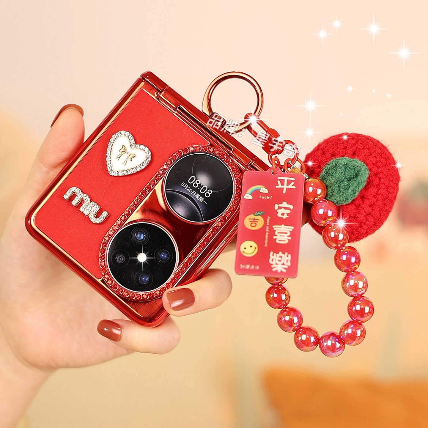 适用华为pocket2手机壳红色斜挎