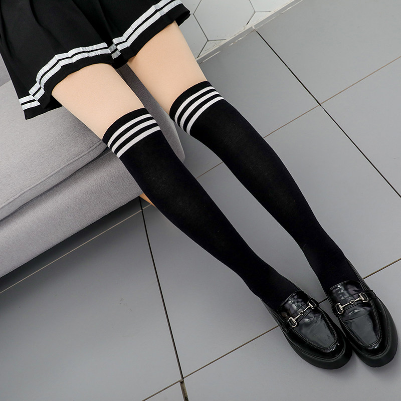 长腿袜女秋冬学院风过膝黑色条纹学生长筒袜打底少女袜子