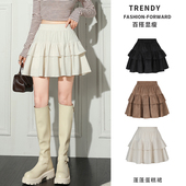 复古灯芯绒蛋糕裙女2025新款 高腰半身裙秋冬款 蓬蓬短裙显瘦伞裙