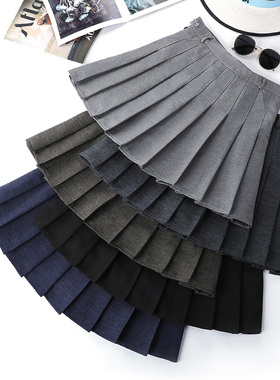 灰色百褶裙女短裙秋学院风a字裙黑色高腰防走光西装bf半身裙子