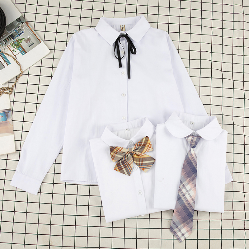 韩版休闲jk衬衫女打底长袖纯棉