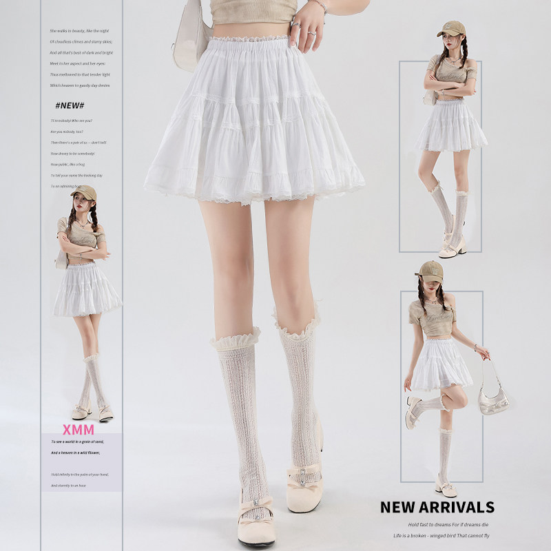 2025新款夏季甜美法式蛋糕荷叶边蕾丝A字蓬蓬半身裙女显瘦短裙