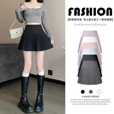 乡美媚百褶裙加厚高腰显瘦黑色